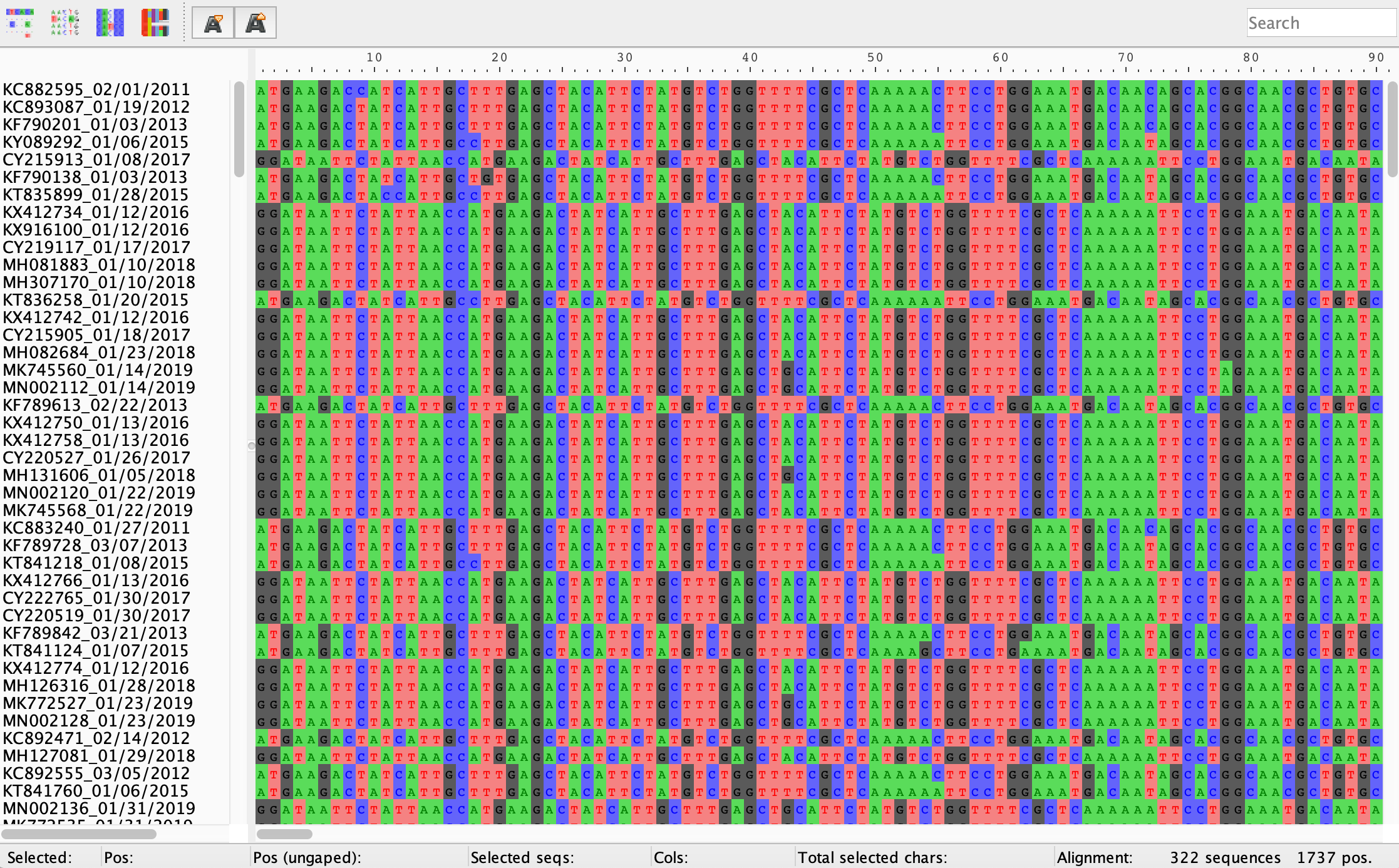 Unaligned flu sequences